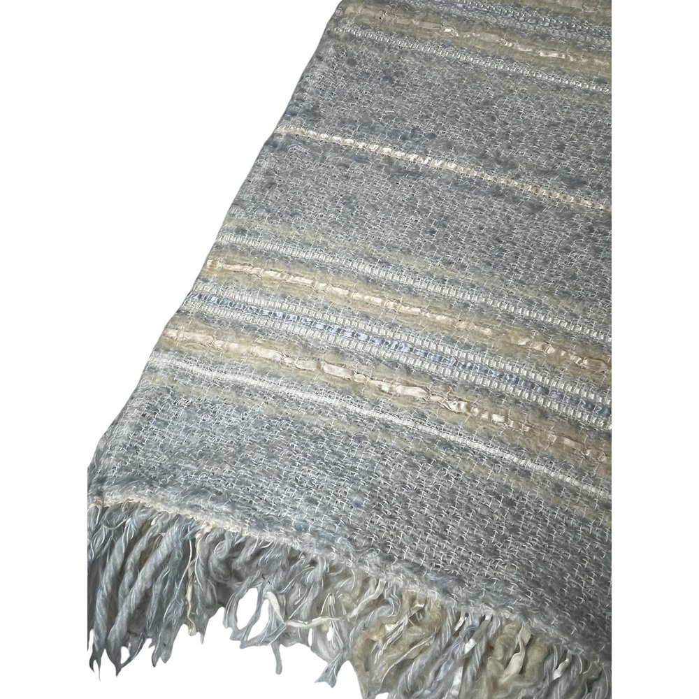 The Weave O the Irish Mohair Blend Striped Fringed Throw Blanket Made in Ireland - Picture 6 of 8